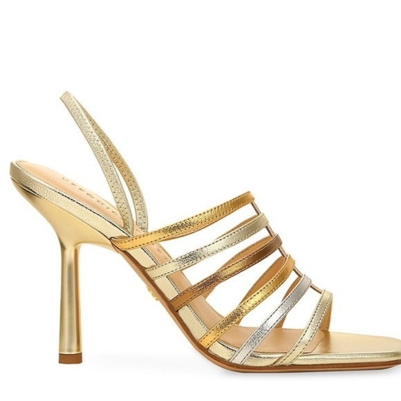 ‼️NWT $375.00 Veronica Beard Aldridge Metallic Leather Slingback Sandals - Picture 5 of 12